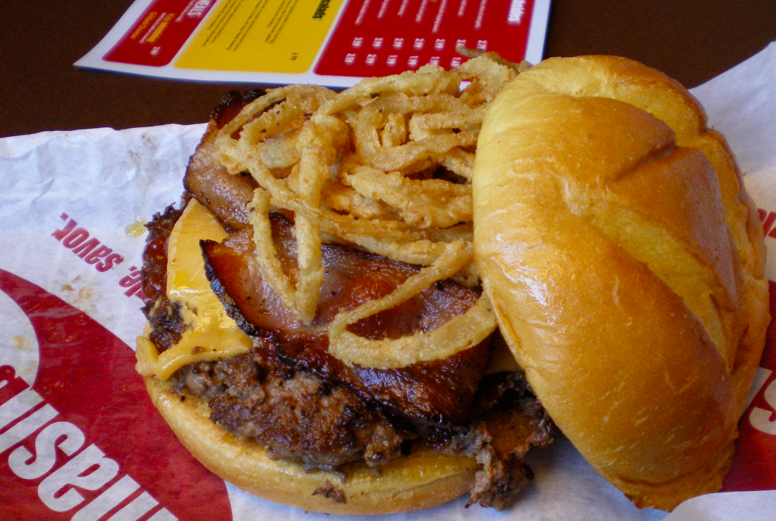 
        Image 1: A banquet burger (with onion).  Source: Wikimedia Commons. Photo: Celeste Lindell      