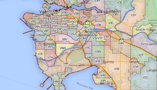 
        Image 1: <i>Postal codes</i> in Metro Vancouver. Source: http://www.lahistoriaconmapas.com