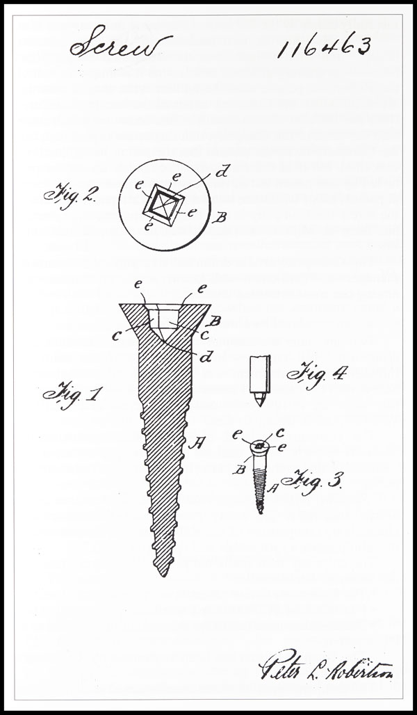 
        
        Image 1: An illustration from the <i>Robertson screw</i> Canadian patent from 1909. Source: Collections Canada.      