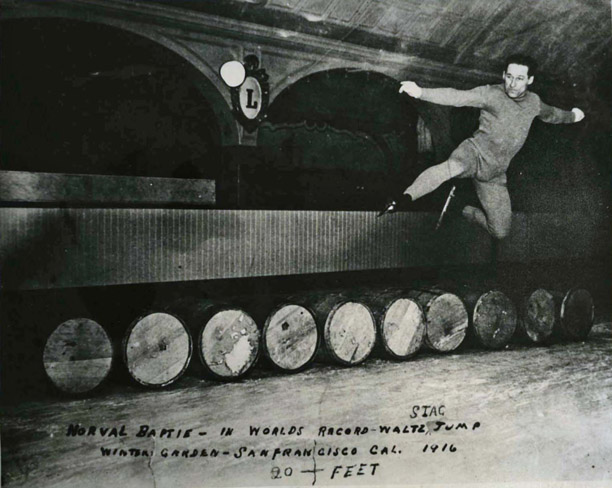 
        
 Image 1: Norval Baptie in world record jump of 20 feet (1916). Source: http://www.sportshall.ca/ [Canada's Sports Hall of Fame]            