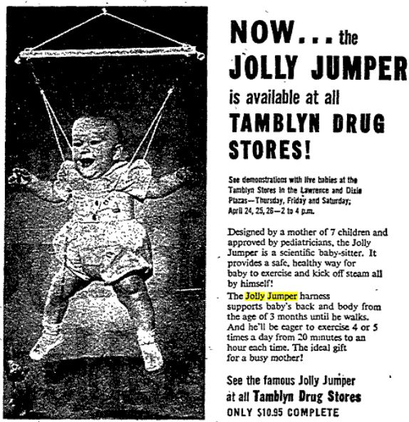 
        
        Image 1: An advertisement for <i>Jolly Jumpers</i> from the Toronto Star on 23 Apr. 1958            