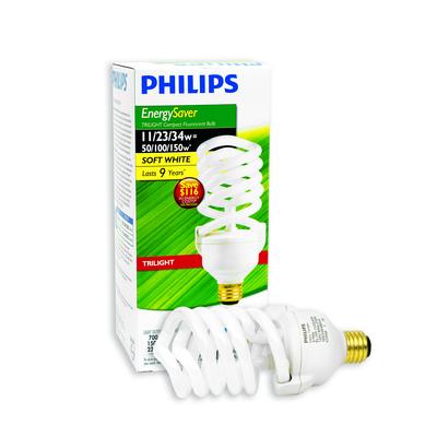 Image 1: A Philips <i>trilight</i> bulb. Source: http://www.homedepot.ca/product/11-23-34-watt-trilight-soft-white/917987  