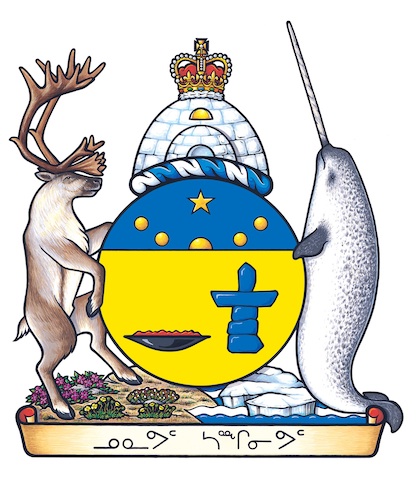 
        
        Image 2: The Nunavut coat of arms, with a <i>qulliq</i> on the left.            