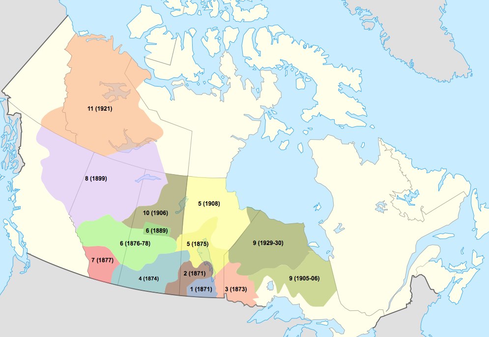 Image 1: Locations of the <i>numbered treaties</i> (Source: Wikimedia Commons. Map: Themightyquill)