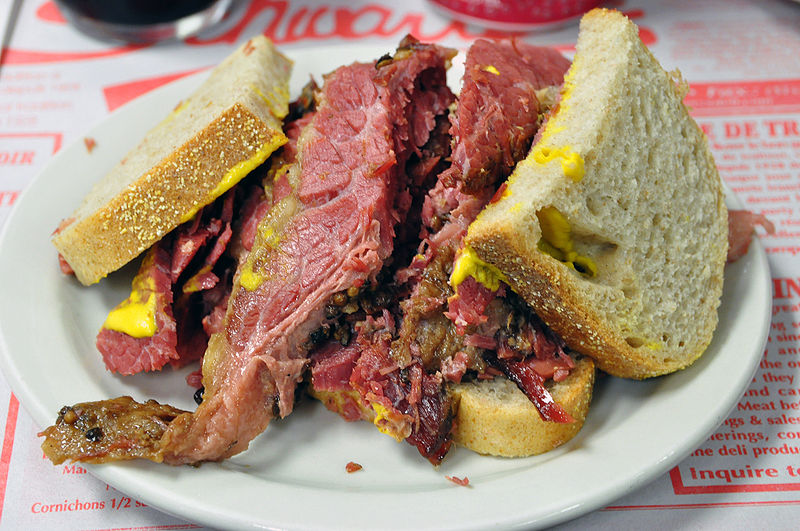 Image 1: A <i>Montreal smoked meat</i> sandwich. Source: Wikimedia Commons. Photo: chensiyuan