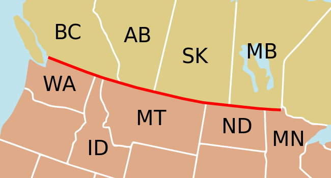 
        
        Image 1: The Canada-US border along the 49th parallel. Source: Wikimedia Commons. Image: Bazonka            