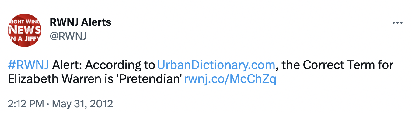 Image 2: Use of <i>pretendian</i> during Twitter campaign to smear US Senator Elizabeth Warren.