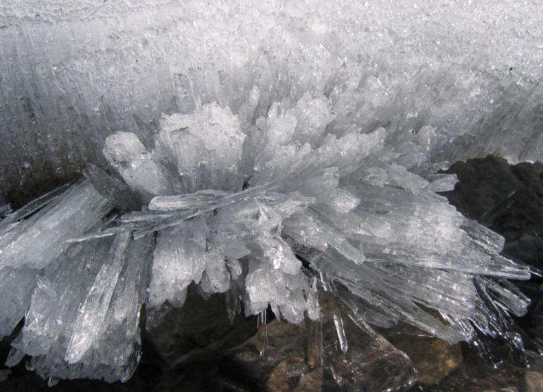 
                 Image 1: <i>Candle ice</i> on Upper Kananaskis Lake, Alberta. Source: Wikimedia Commons. Photo: Nadegen            