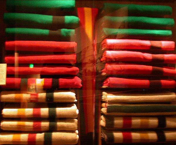 
        
        
        Image 1: <i>Hudson's Bay blankets</i> on display. Source: Wikimedia Commons. Photo: Decumanus                  