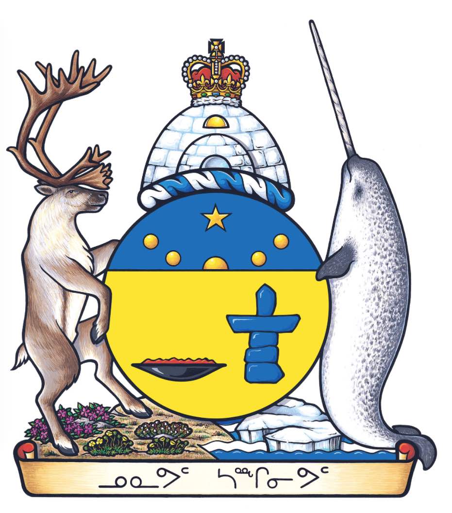 
        
        Image 3: Coat of Arms of Nunavut with the <i>igloo</i> and crown on top. Source: http://www.assembly.nu.ca/ (fair use)            